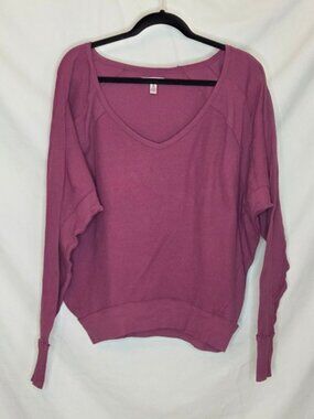 Free People Waffle Knit Sweatshirt - Dark Pink - Sz. Medium